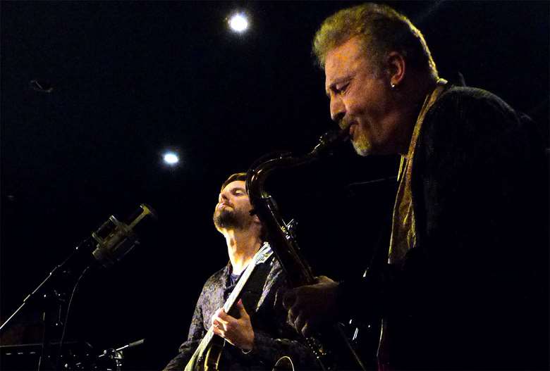 Ant Law (centre) and Tim Garland (right) salute Chick Corea at Limerick Jazz Fest - Photo by Shannan Curtis