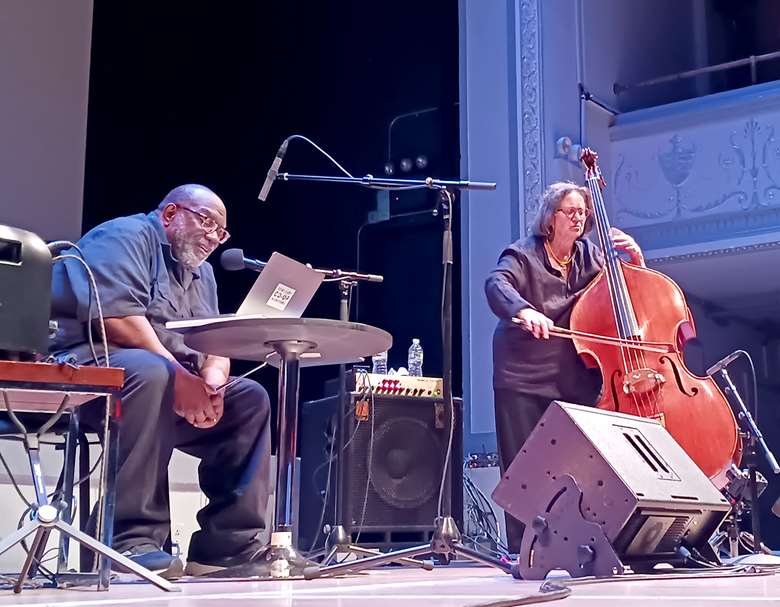Bassist Joëlle Léandre with poet Fred Moten